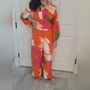 Tropical cord set. Wide leg pants and crop top